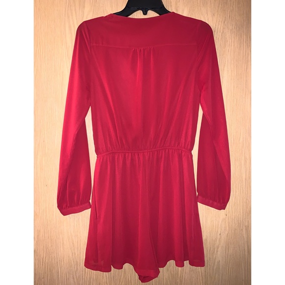Express Deep Red Long Sleeve Front Zip Romper - Picture 4 of 7